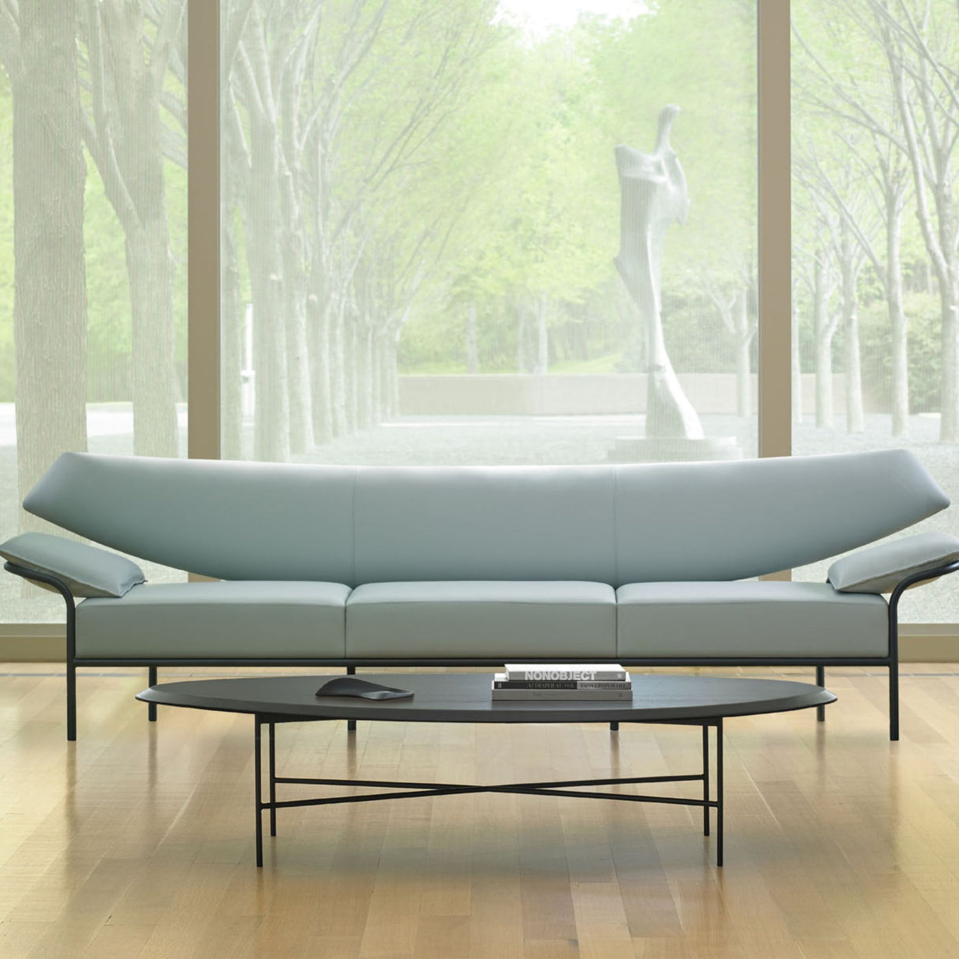 Bernhardt Design Ibis Sofa by Terry Crews Light Blue Leather in North Carolina Museum of Art