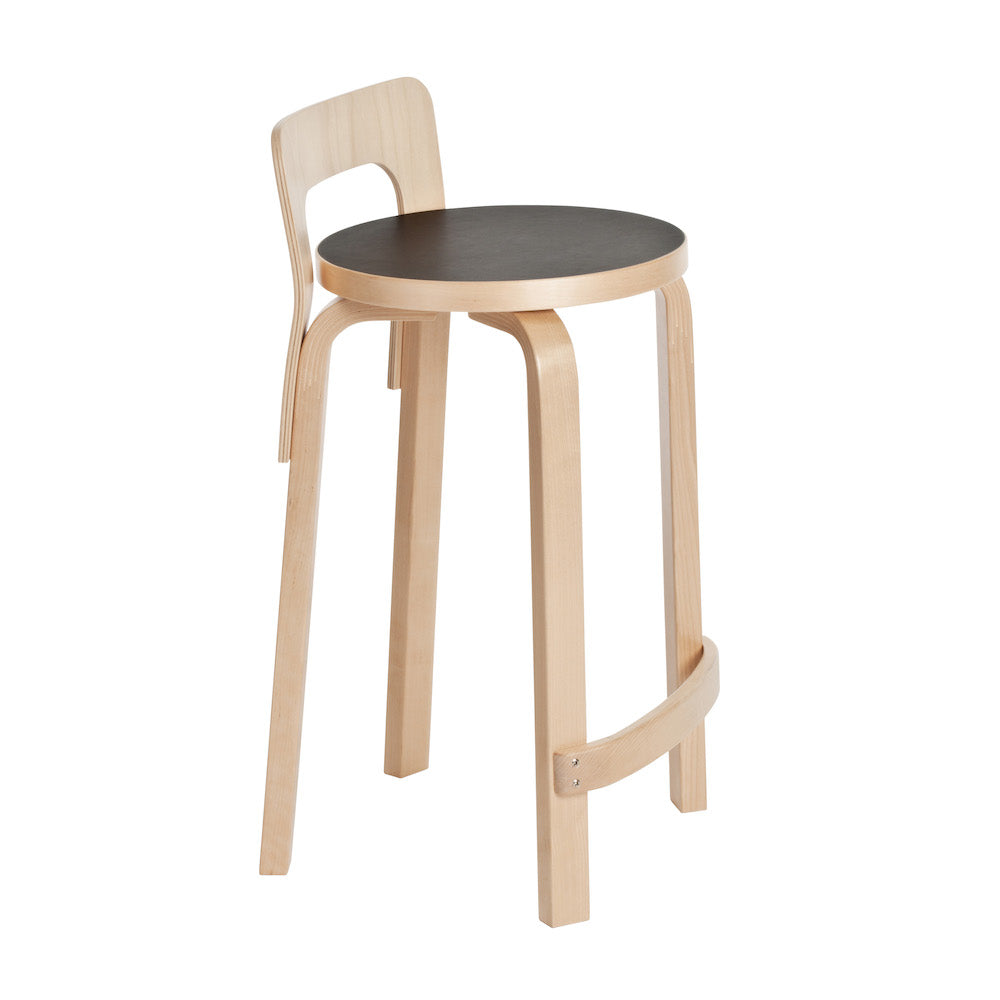 K65 Natural Birch Frame Black Linoleum Seat