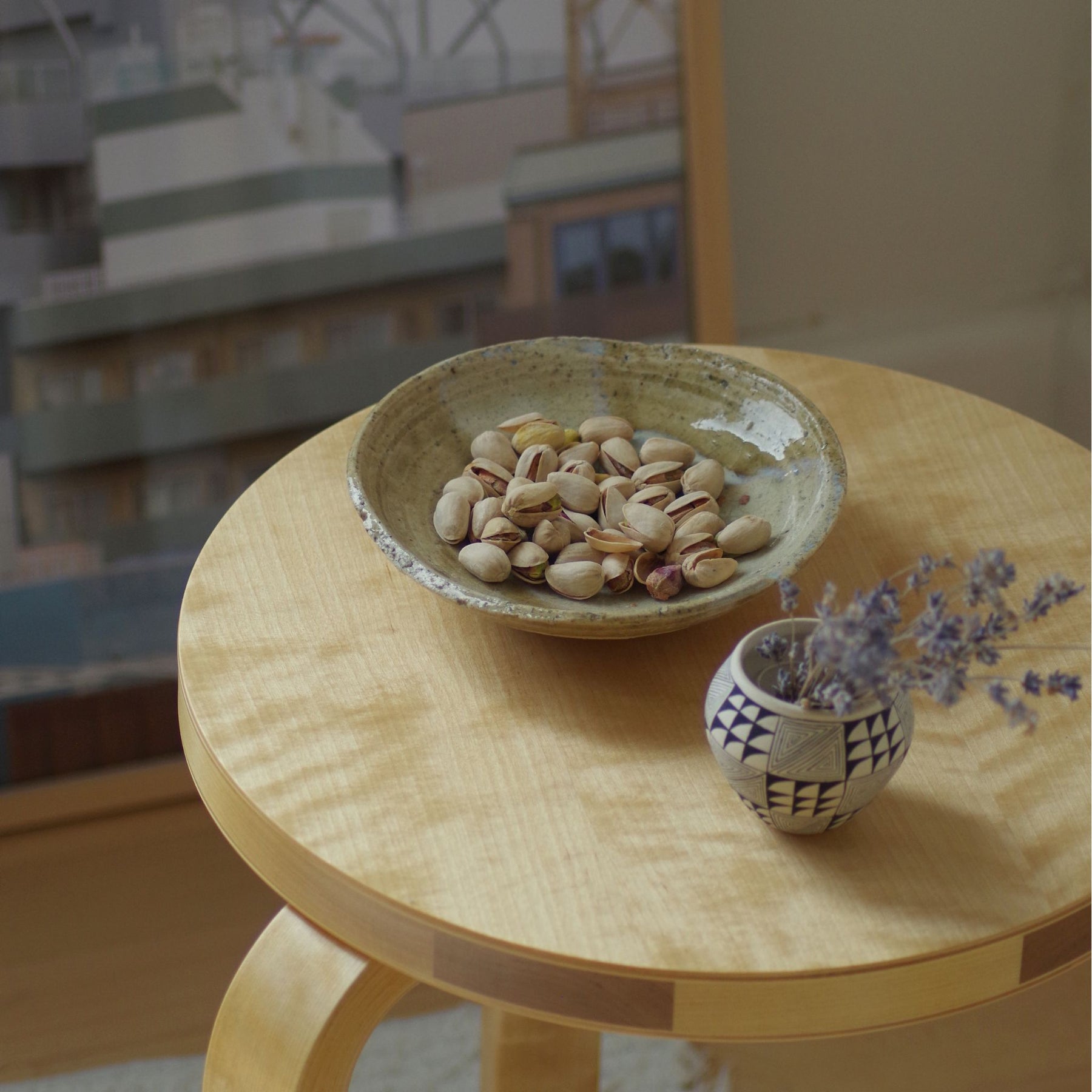 Artek Alvar Aalto Stool 60 Natural Birch with Pistachios and Lavender
