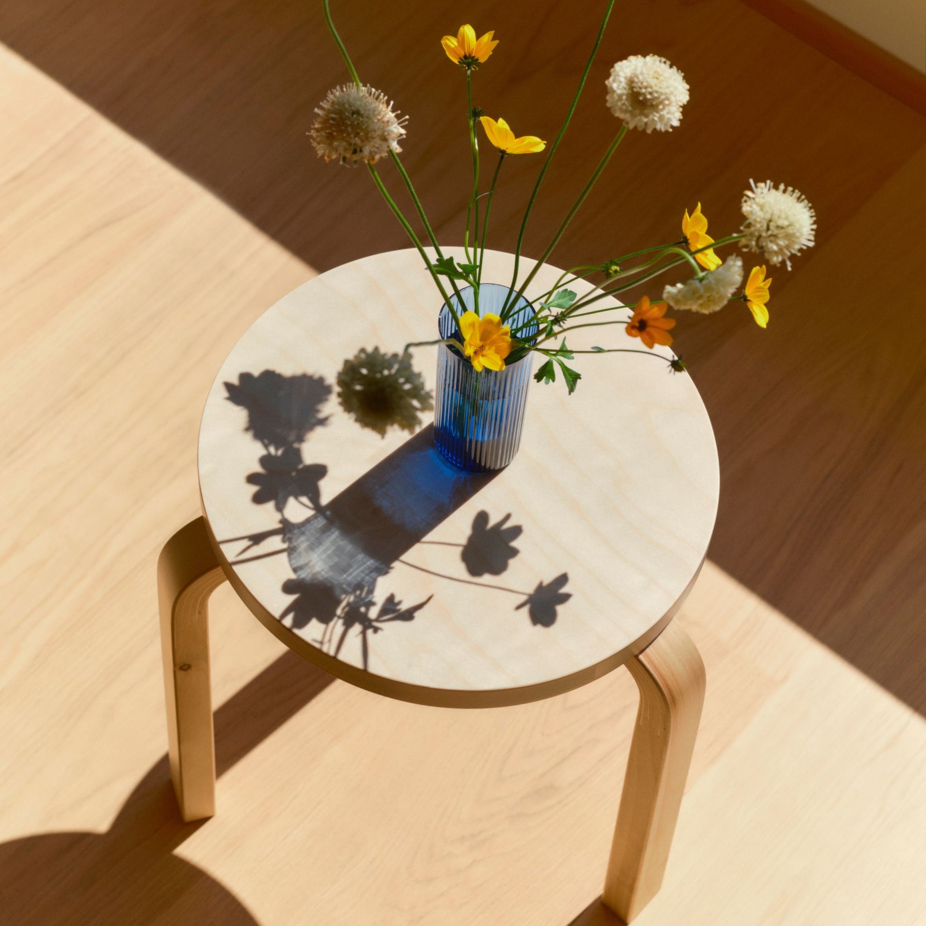 Artek Alvar Aalto Stool 60 Natural Birch with Flowers