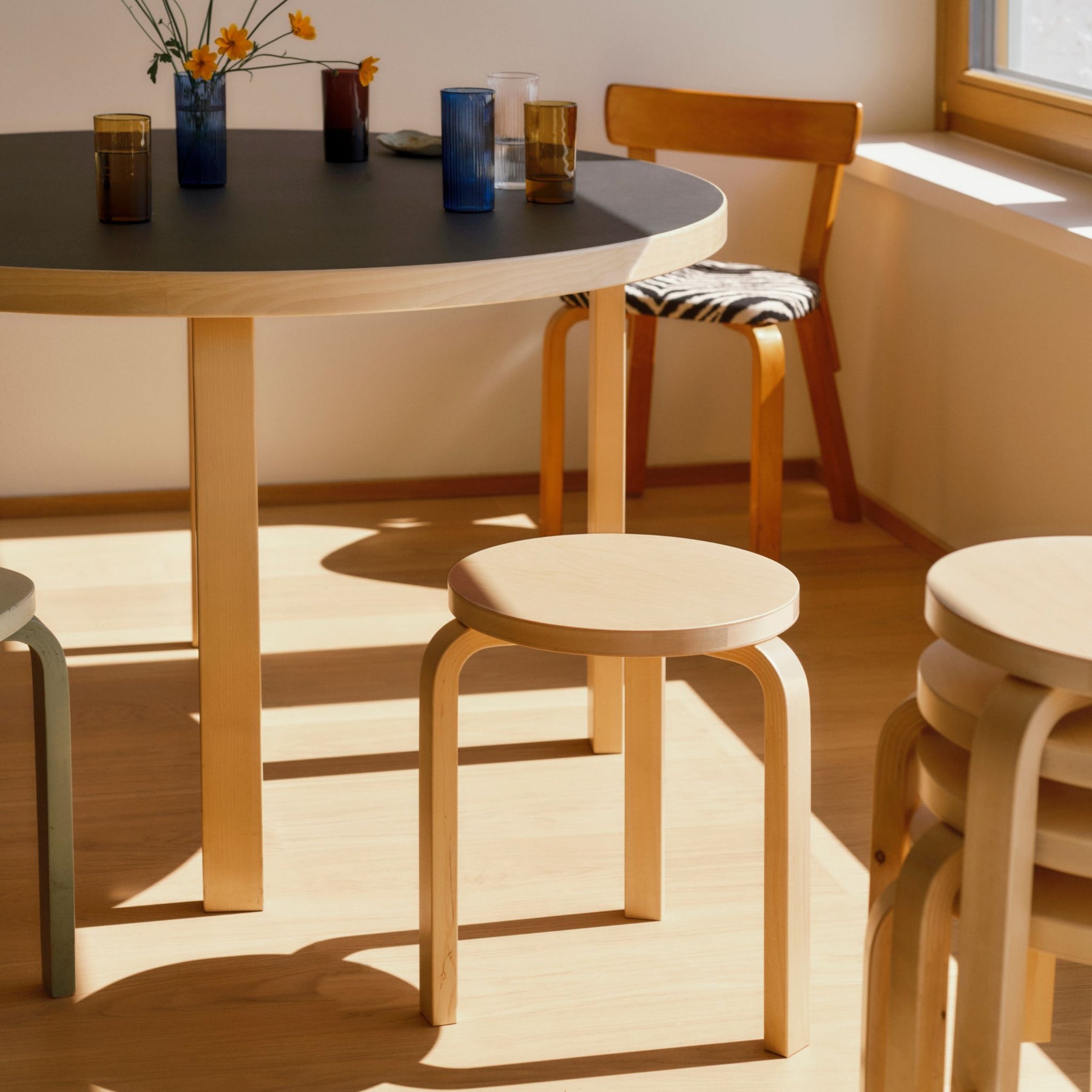 Artek Alvar Aalto Stool 60 Natural Birch in Breakfast Nook