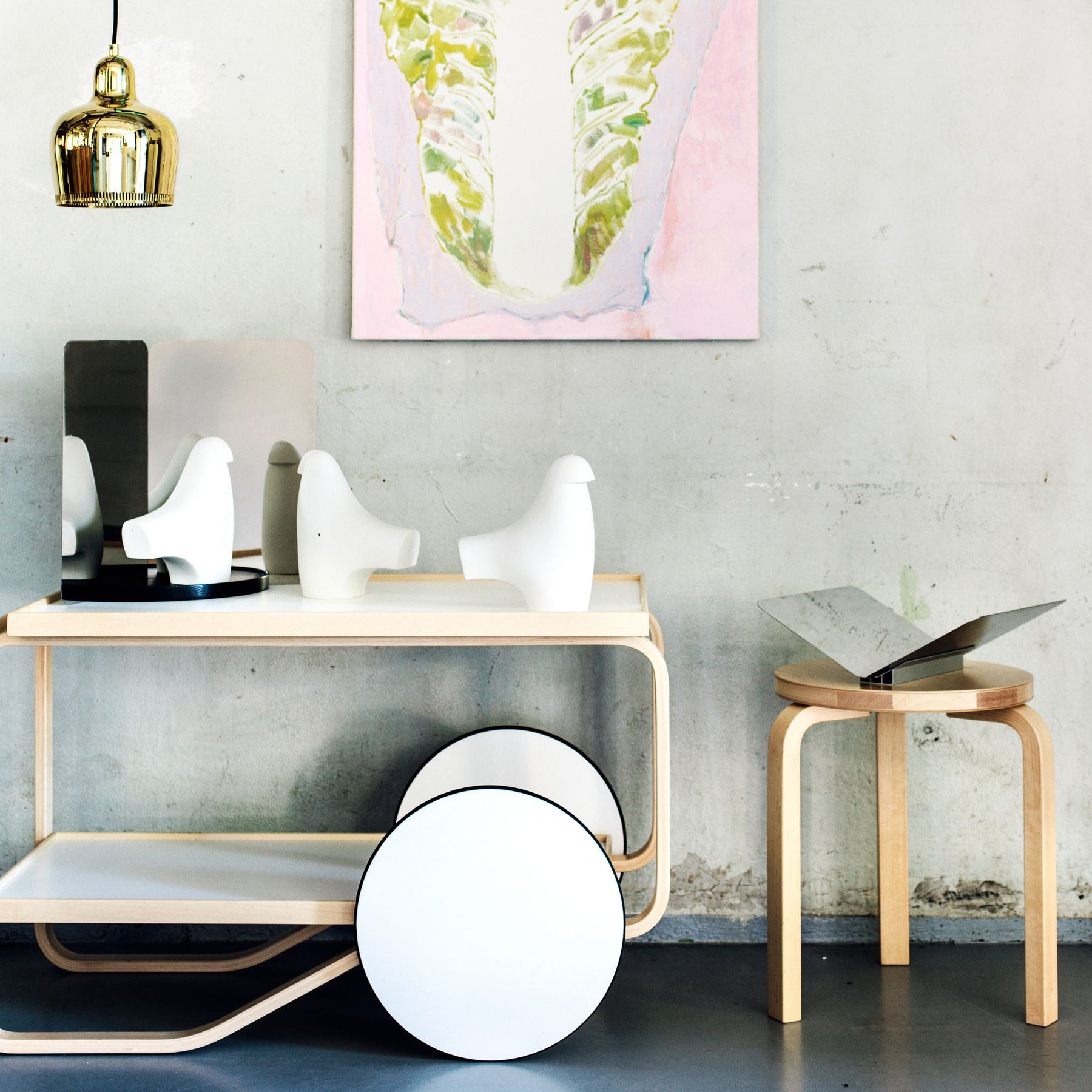 Artek Alvar Aalto Stool 60 Vintage with Tea Trolley