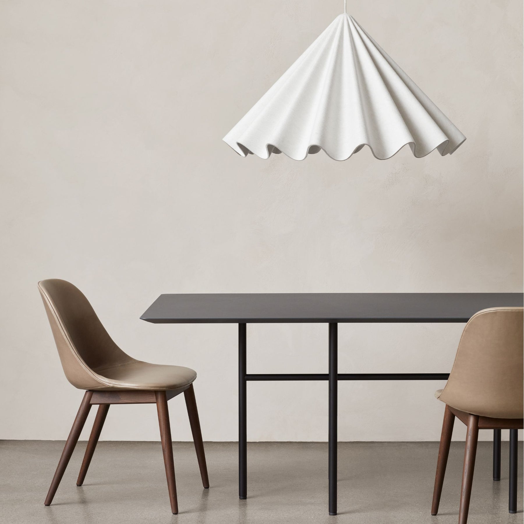 Audo Copenhagen Dancing Pendant by Iskos-Berlin in Dining Room with Harbour Chairs