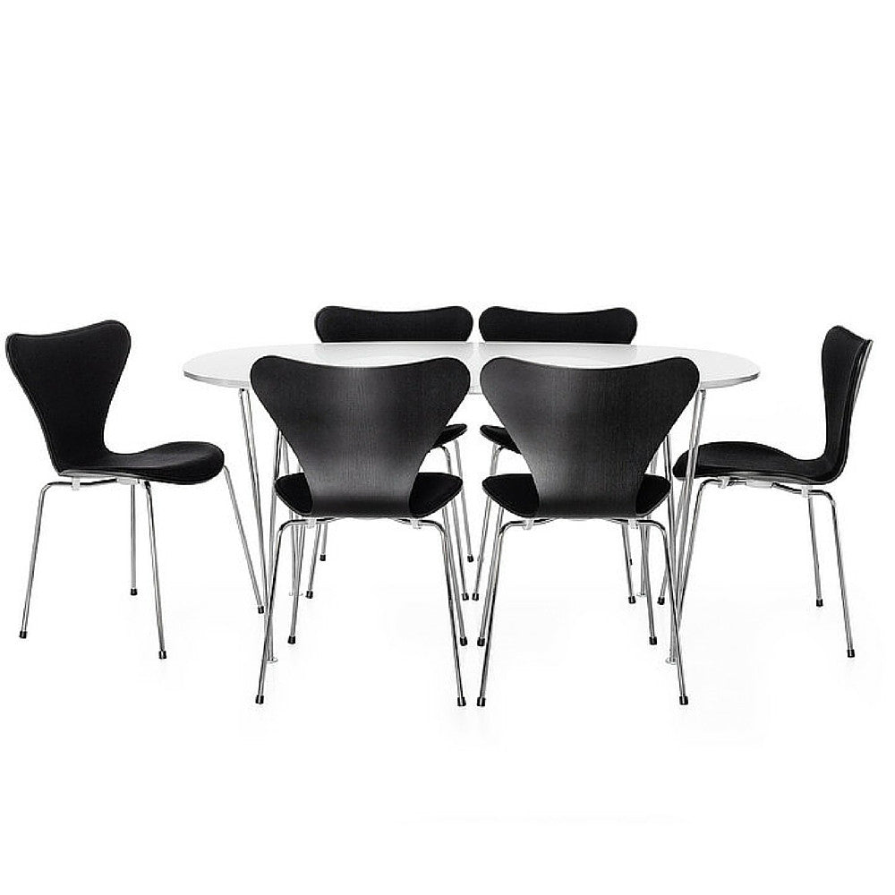 Black Series 7s with White Superelliptical Table Arne Jacobsen Fritz Hansen