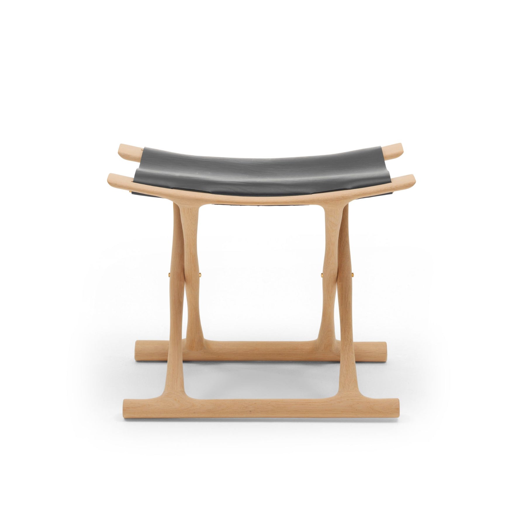 Carl Hansen OW2000 Folding Stool by Ole Wanscher Oak Oil Frame Black Saddle Leather Seat