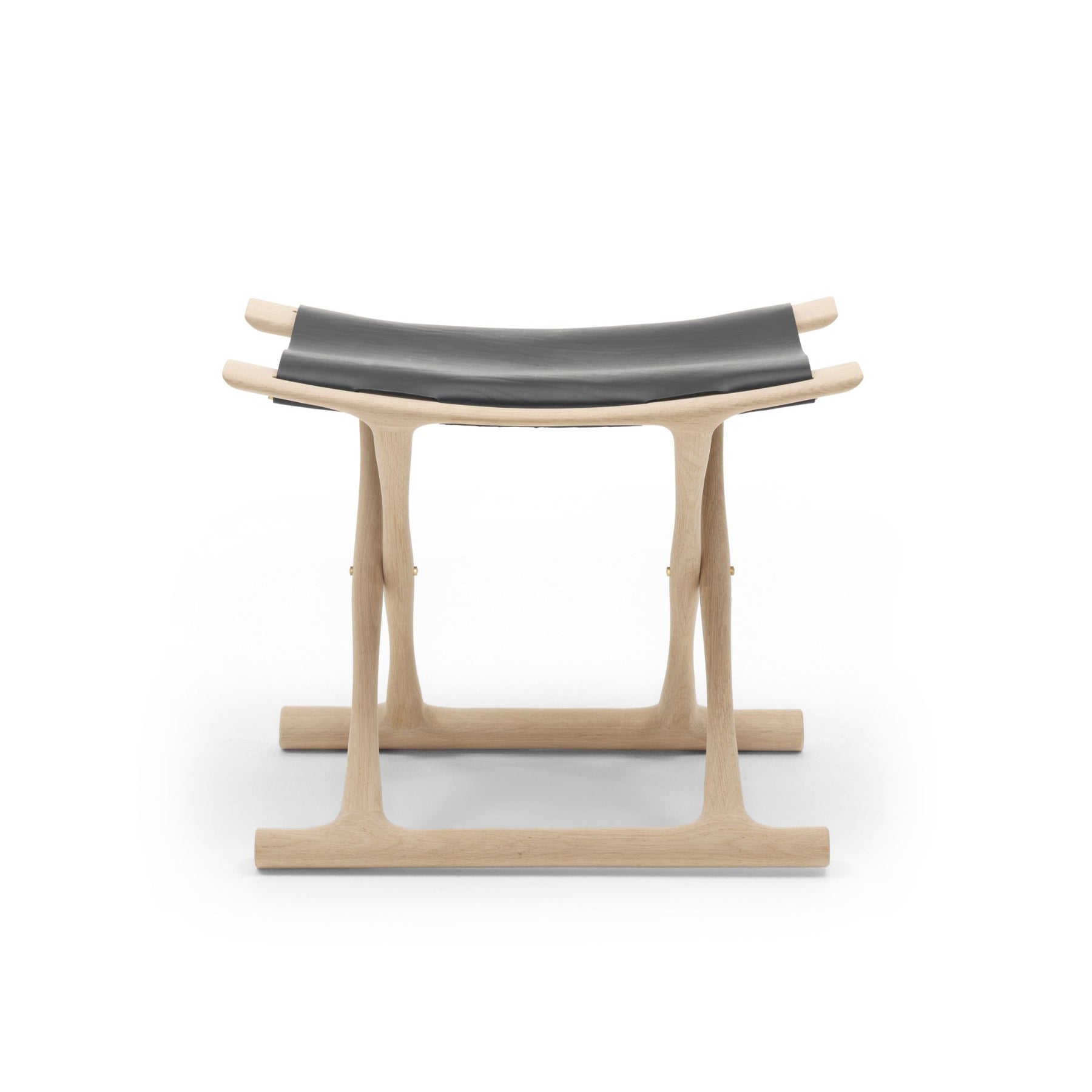Carl Hansen OW2000 Folding Stool by Ole Wanscher Oak Soap Frame Black Saddle Leather Seat