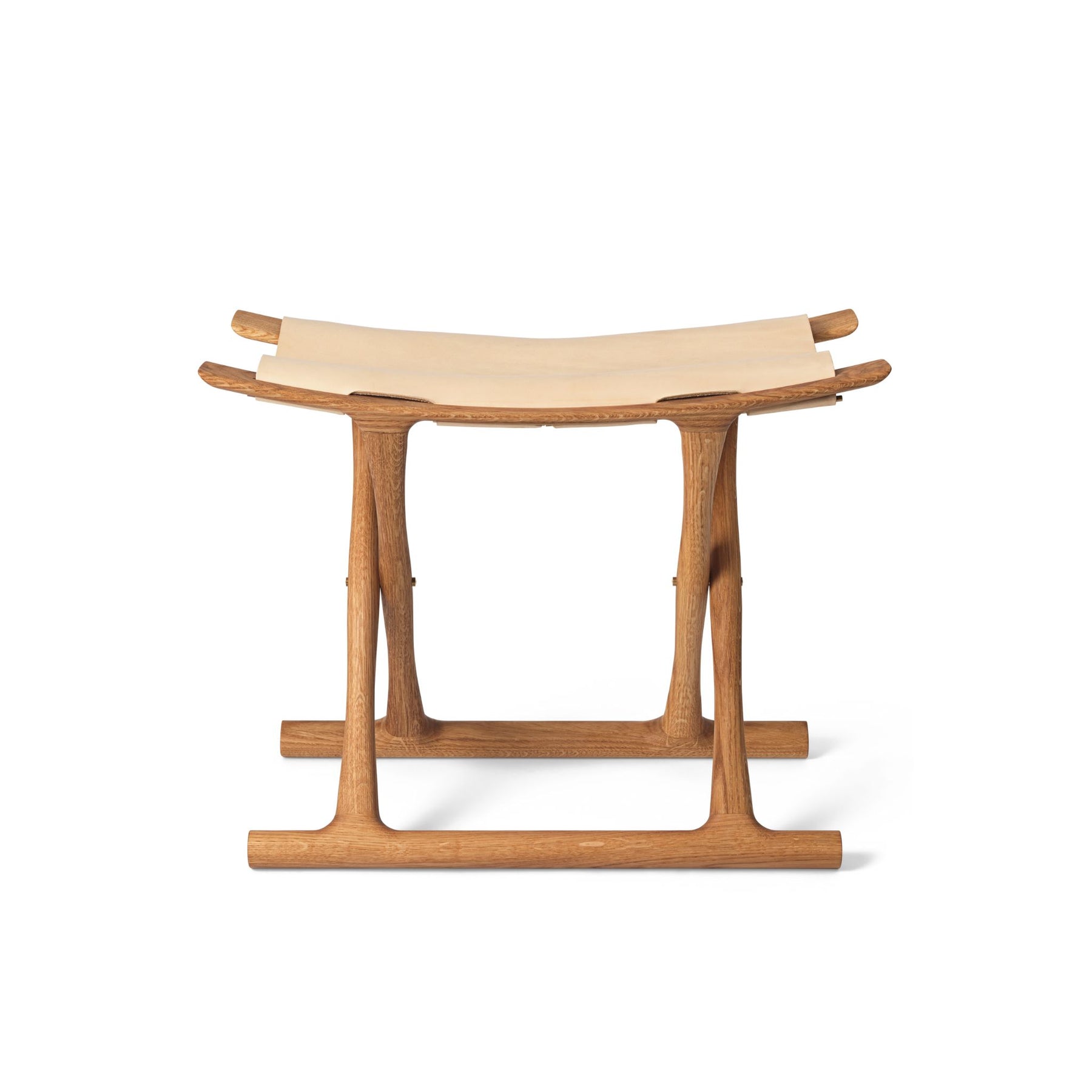 Carl Hansen OW2000 Folding Stool by Ole Wanscher Oak Oil Frame Natural Saddle Leather Seat