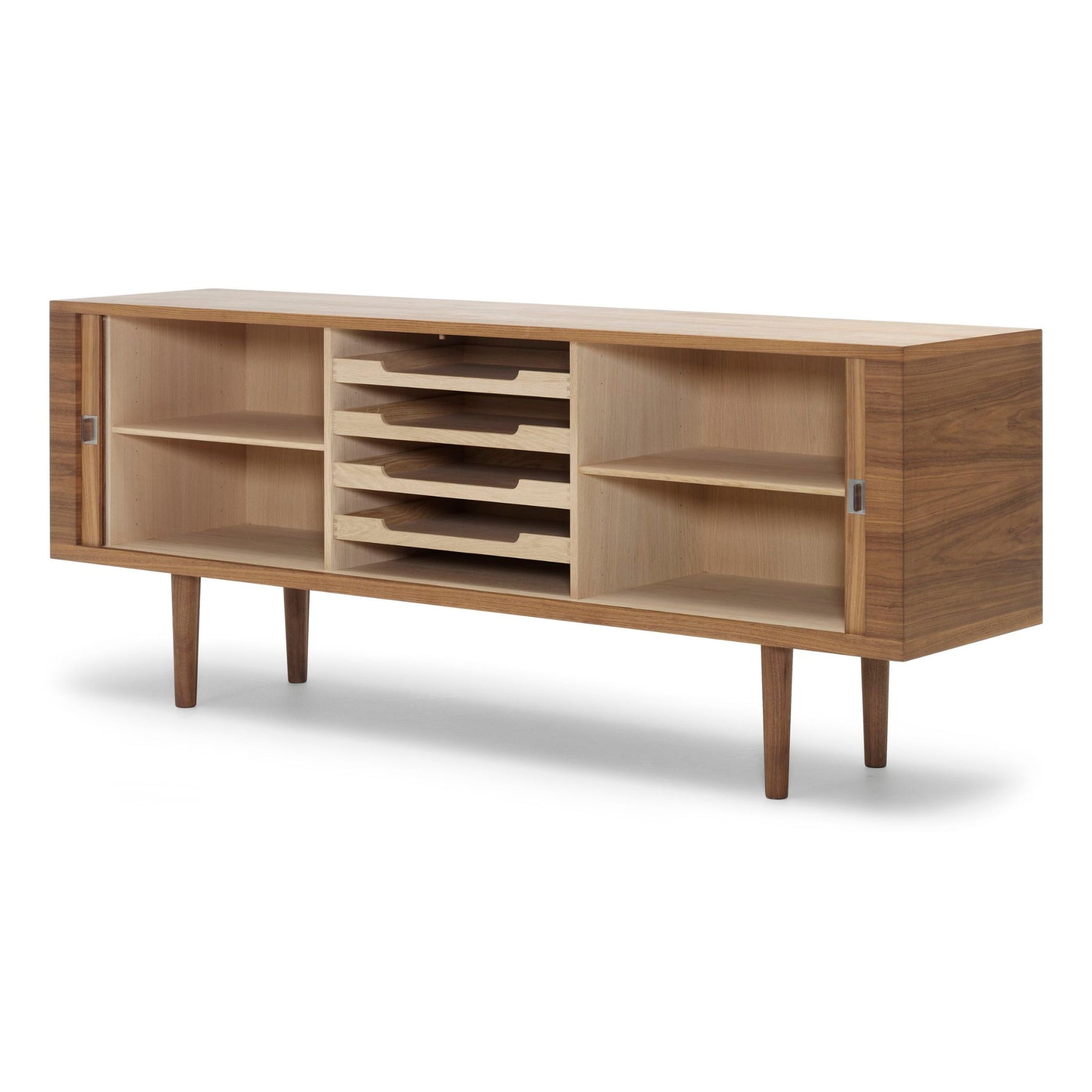 Carl Hansen Wegner CH825 Sideboard Walnut Oil with Walnut Legs Open