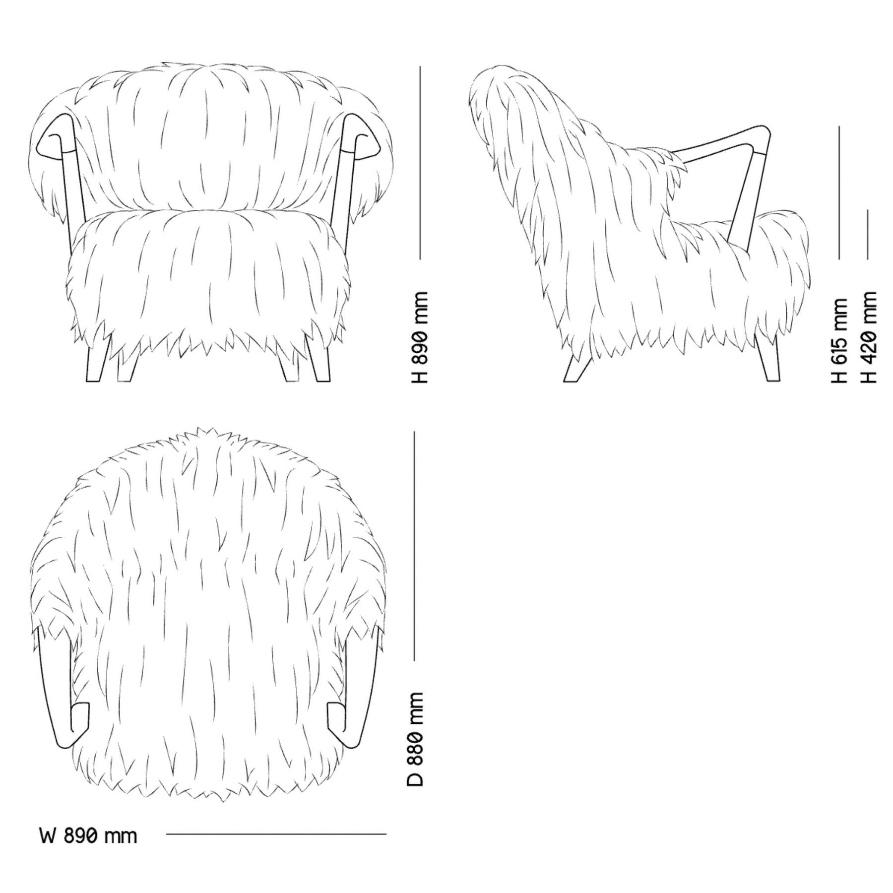 Eikund Fluffy Lounge Chair Line Drawing Measurements