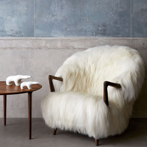 Eikund Fluffy Lounge Chair White Sheepskin in Norwegian Loft with mini Polar Bears