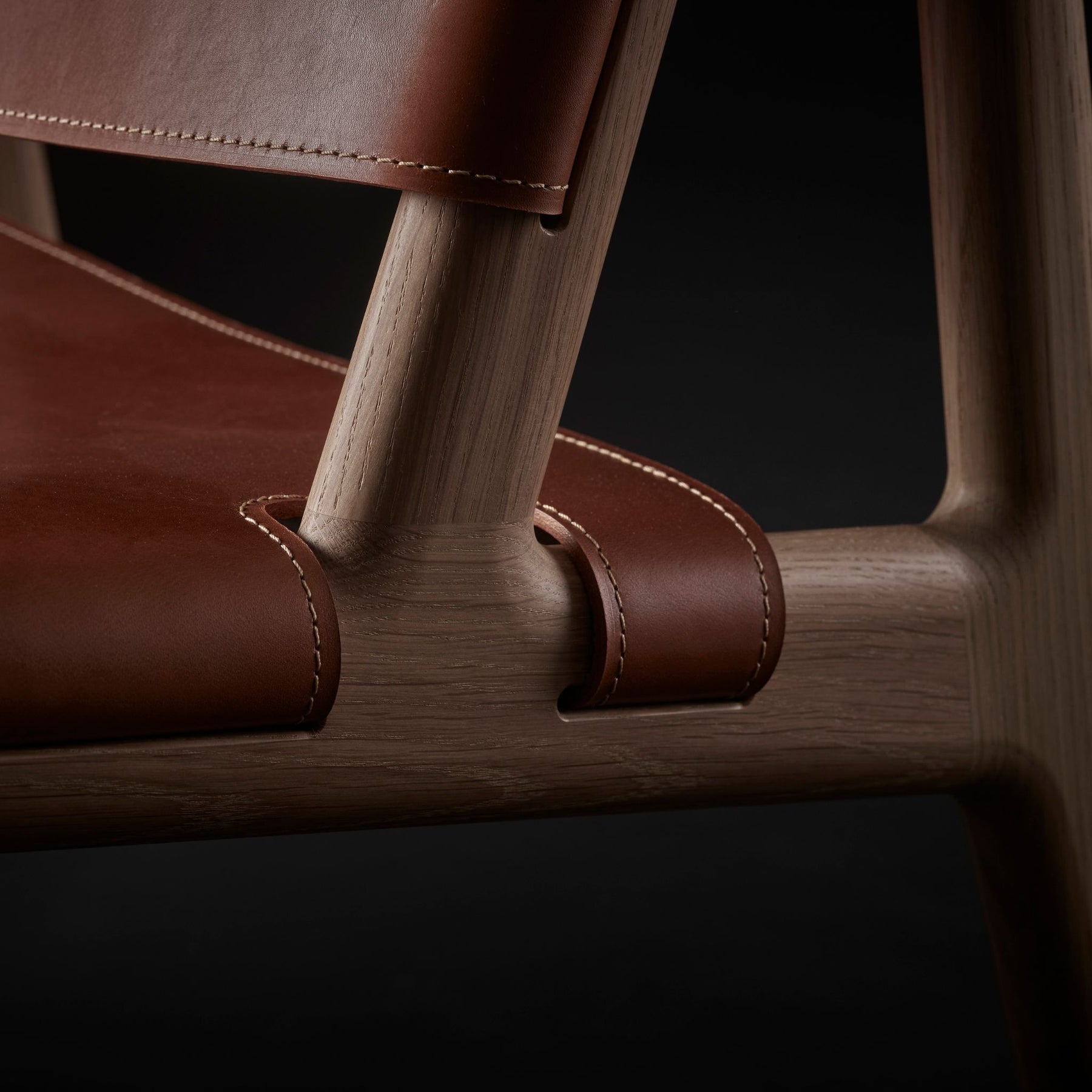 Eikund Hunter Chair Cognac Saddle Leather with Oak Oil Frame Stitching Detail