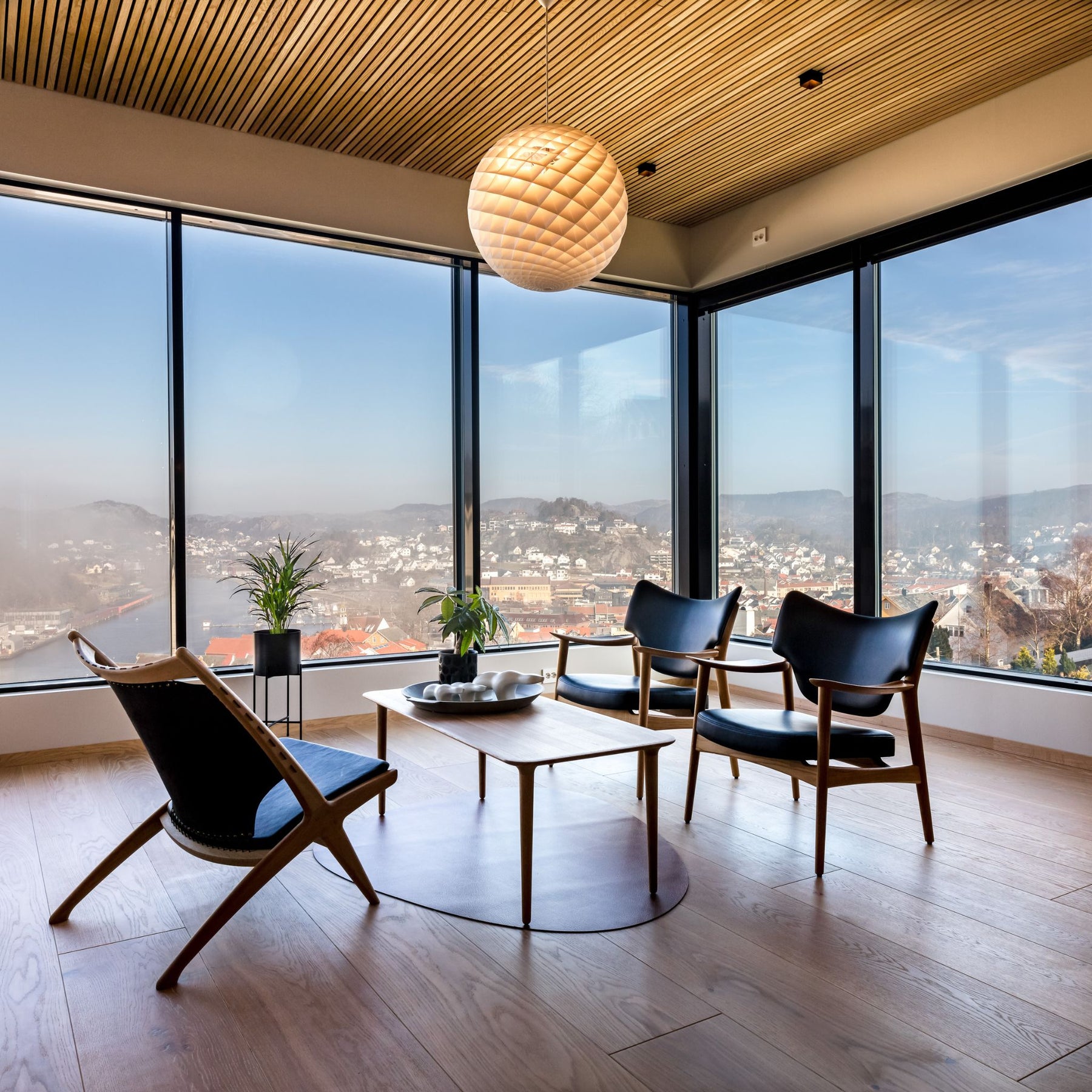 Eikund Veng Lounge Chairs in modern Norwegian Living Room with Wide Plank Floors