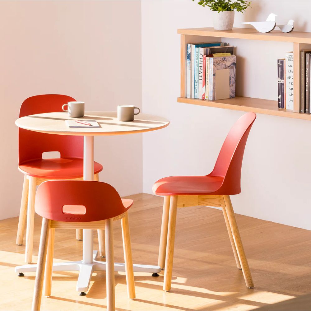 Emeco Alfi Chairs Red Seat  Natural Ash Base Lifestyle