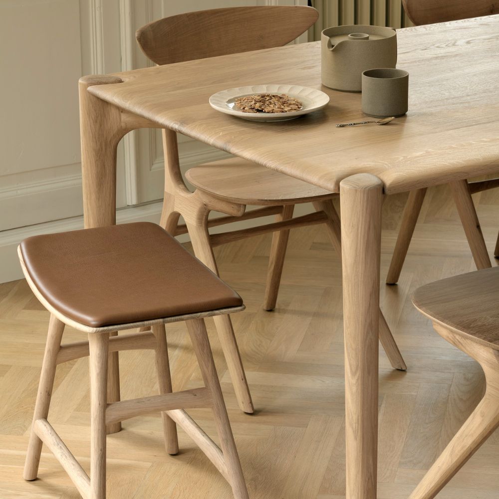 Ethnicraft Pi Dining Table Set for Breakfast with Oak Osso Dining Stool