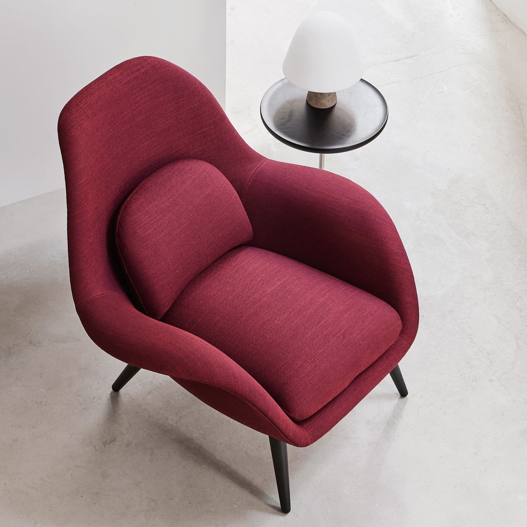 Fredericia Swoon Lounge Chair in Cranberry Wool Gabriel CrispFrom Above