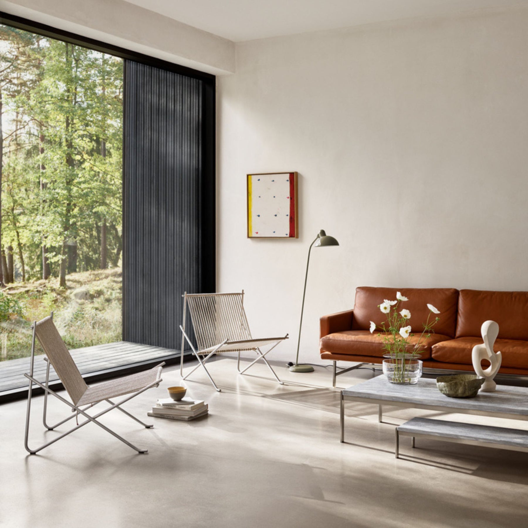 Fritz Hansen Lissoni Sofa in Living Room with Poul Kjaerholm PK4 Flag Halyard Chairs