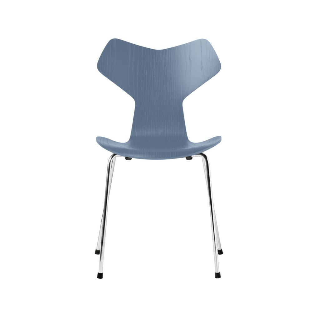 Fritz Hansen Grand Prix Chair Dusk Blue Colored Ash with Chrome Legs