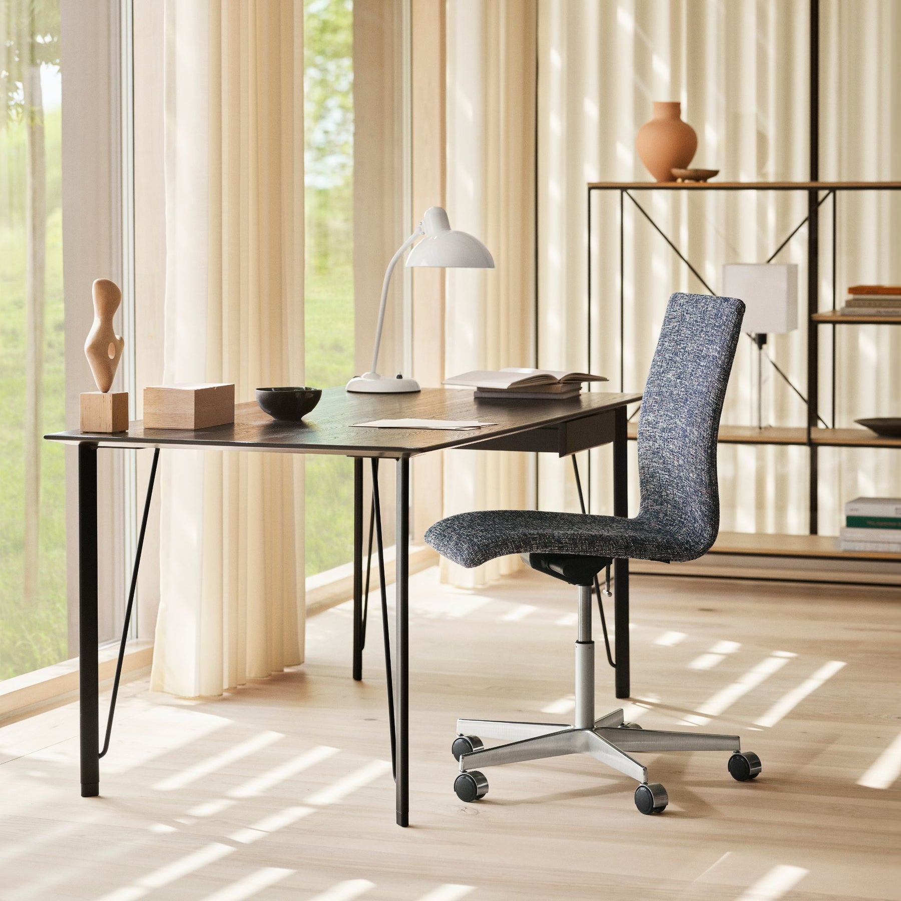 Fritz Hansen Home Office Oxford Chair Arne Jacobsen Desk and Paul McCobb Planner Shelves