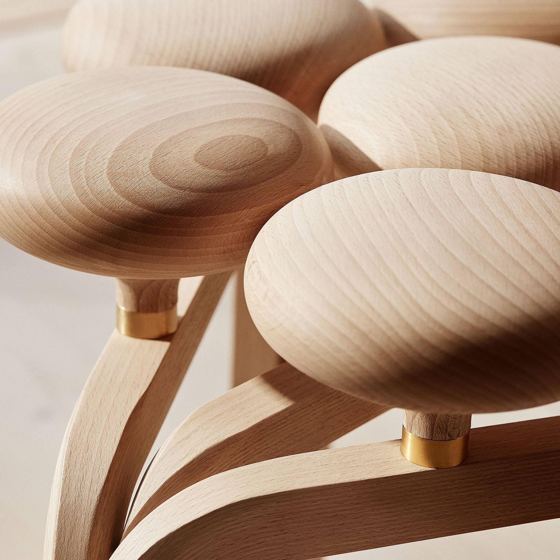 Fritz Hansen Utzon Stool Beech and Brass Detail