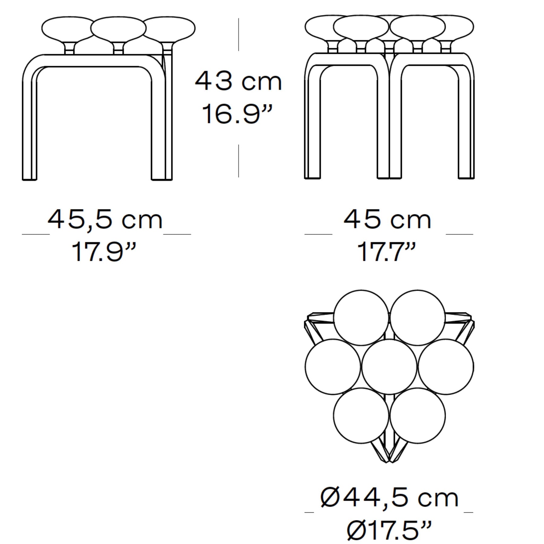 Fritz Hansen Utzon Stool JU01 Line Drawing Dimensions