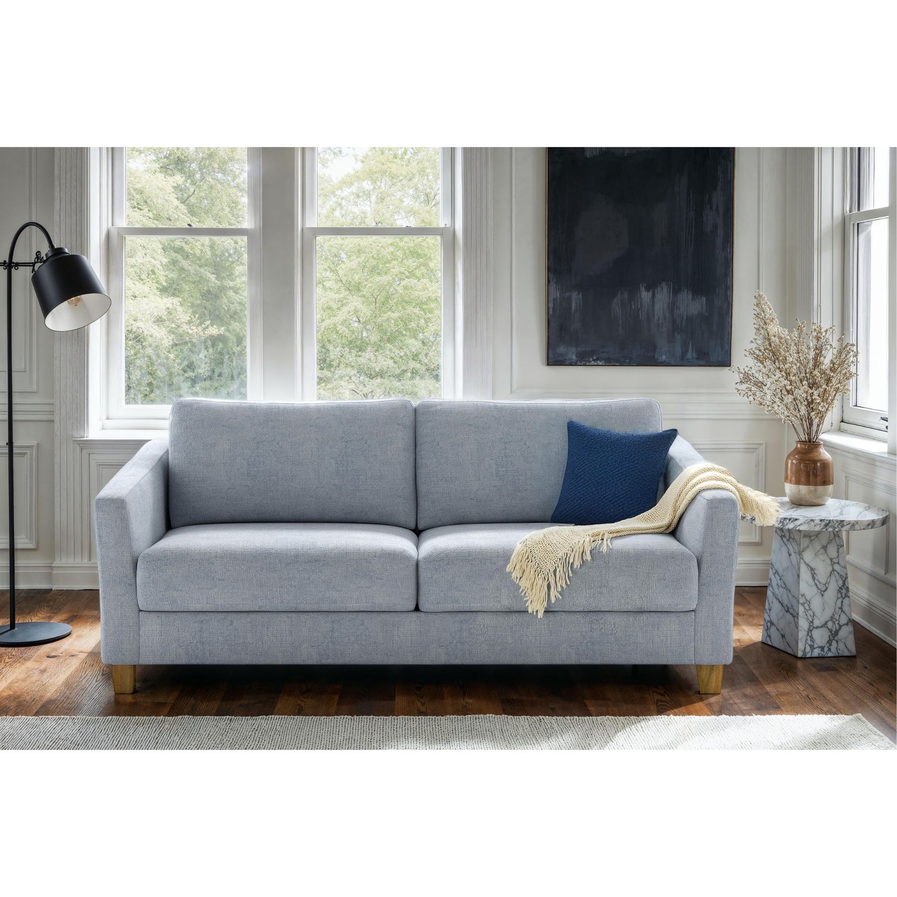 Luonto Monika Sleeper Sofa Cremona 70 Fabric with Oak Legs in Living Room