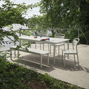 Muuto Linear Dining Table, Bench, and, Chairs Outdoors by Lake
