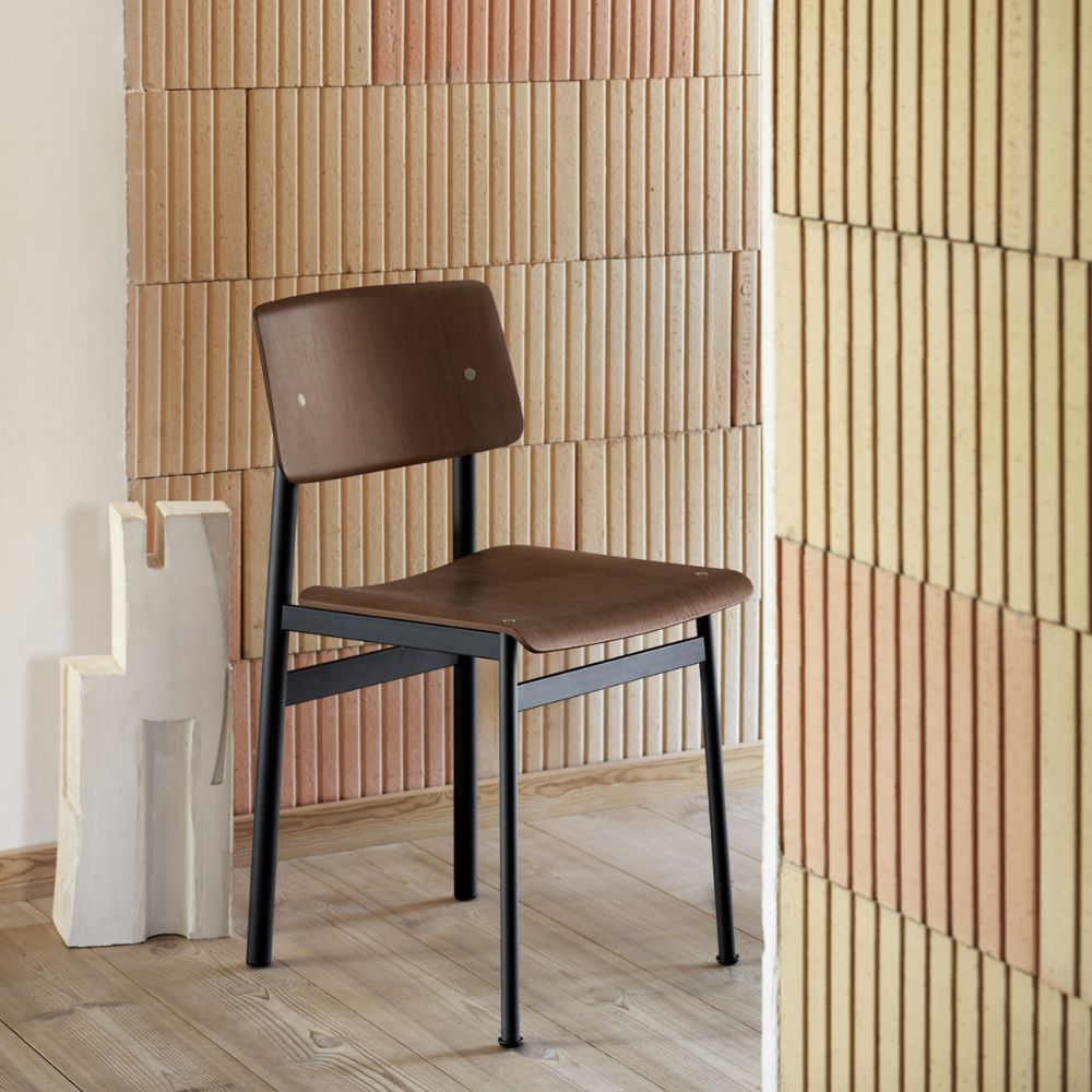 Muuto Loft Chair Stained Dark Brown Styled with Rose Colored Brick