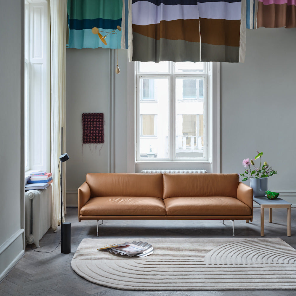 Muuto Outline Sofa Cognac Leather in Copenhagen Loft with Revelo Rug