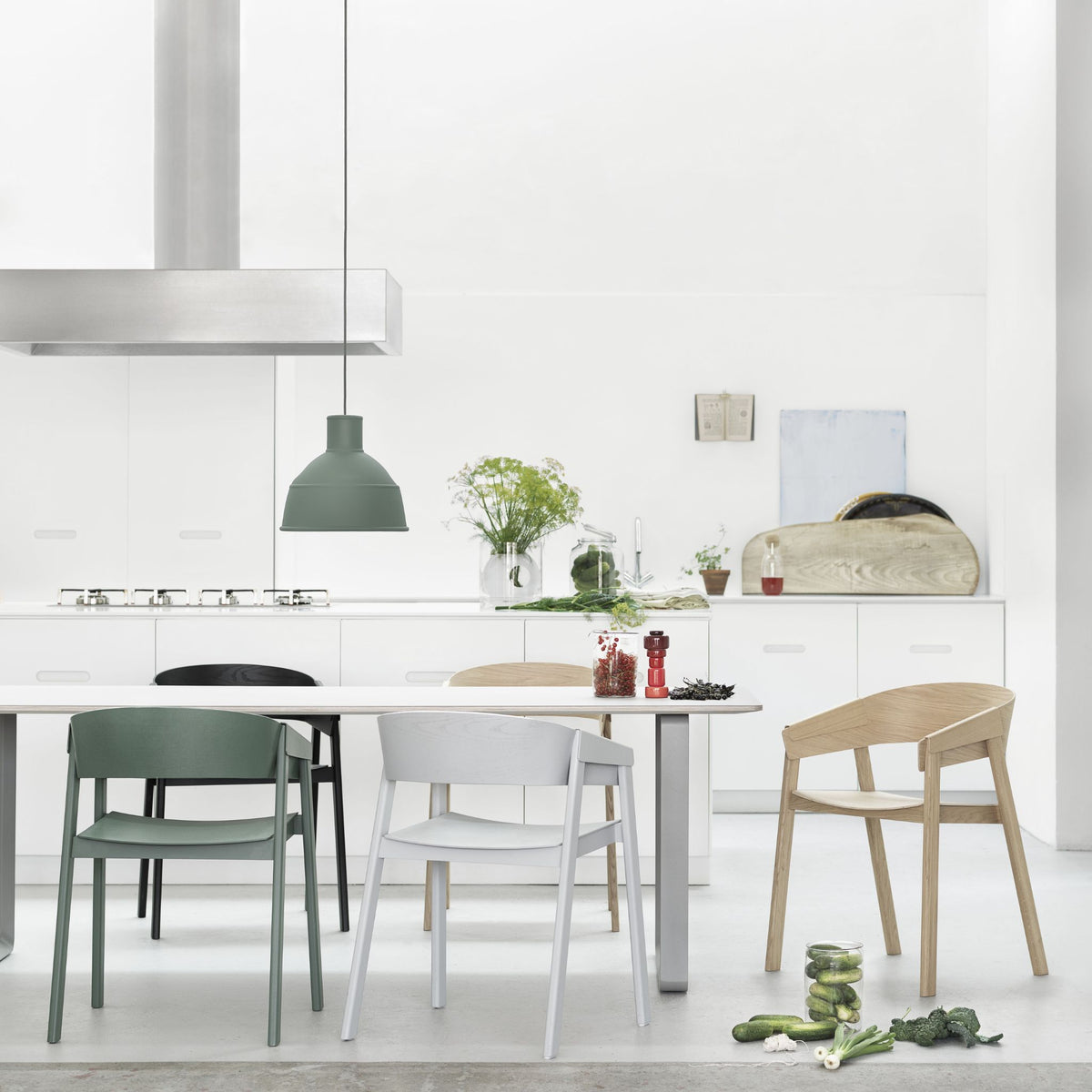 Muuto Unfold Pendant in Kitchen with Cover Chairs