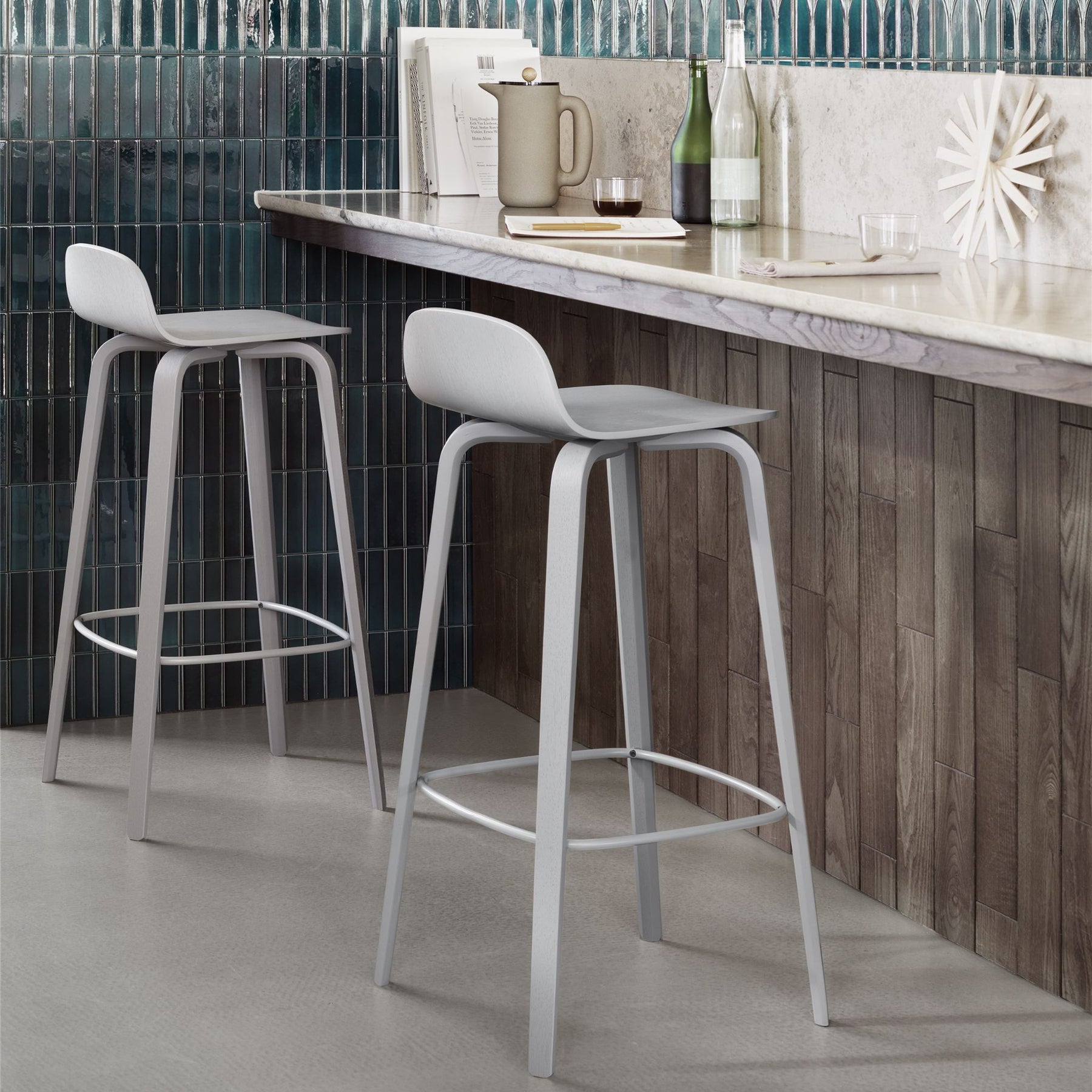 Muuto Visu Barstools by Mika Tolvanen Light Grey in Situ