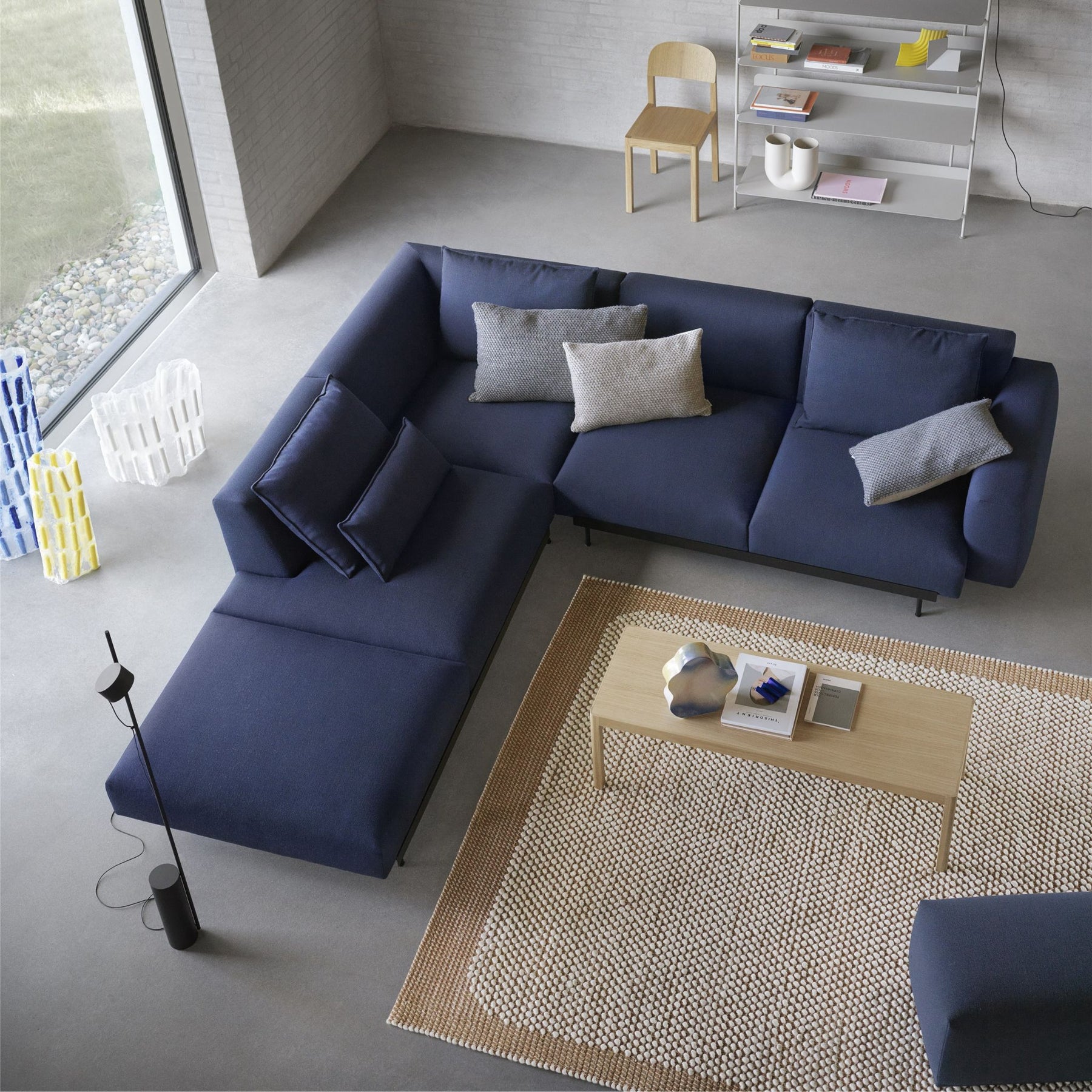 Muuto Workshop Coffee Table Oak in Living Room with In Situ Modular Sofa and Pebble Rug