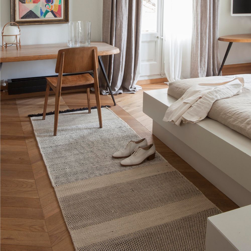 nanimarquina tres stripes runner in bedroom