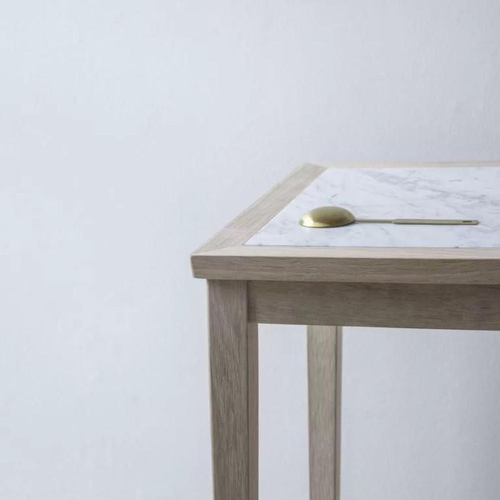 Sibast No. 1 Side Table Oak white oil with marble top and brass teaspoon