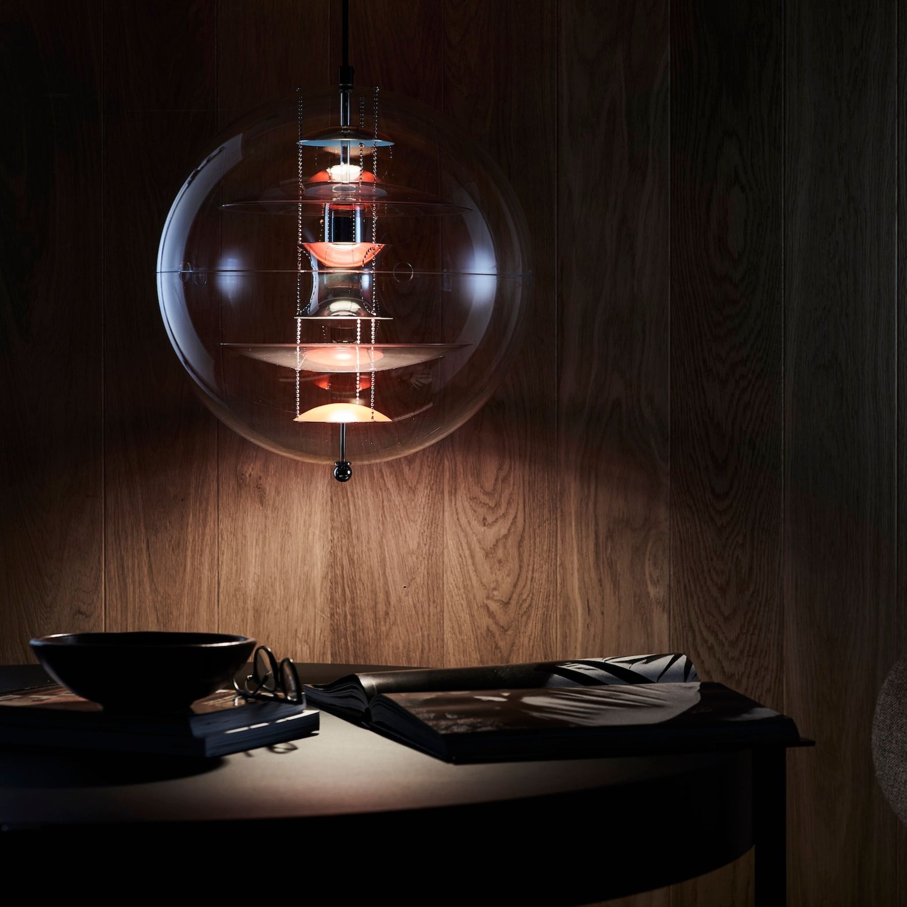 Verpan VP Globe Pendant in Copenhagen Apartment Entryway at Night