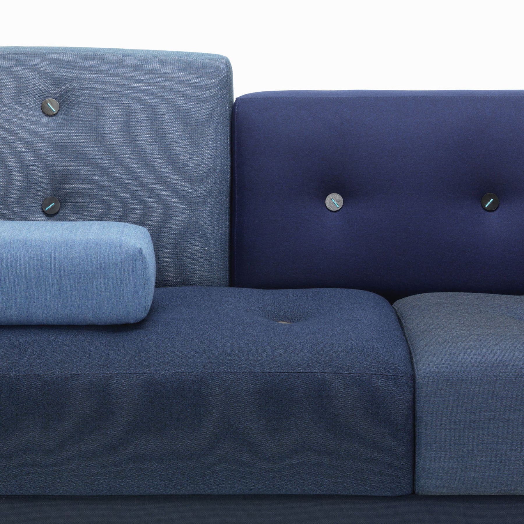 Vitra Polder Sofa by Hella Jongerius Antarctic Blues Mid Section with Arm Pillow Detail