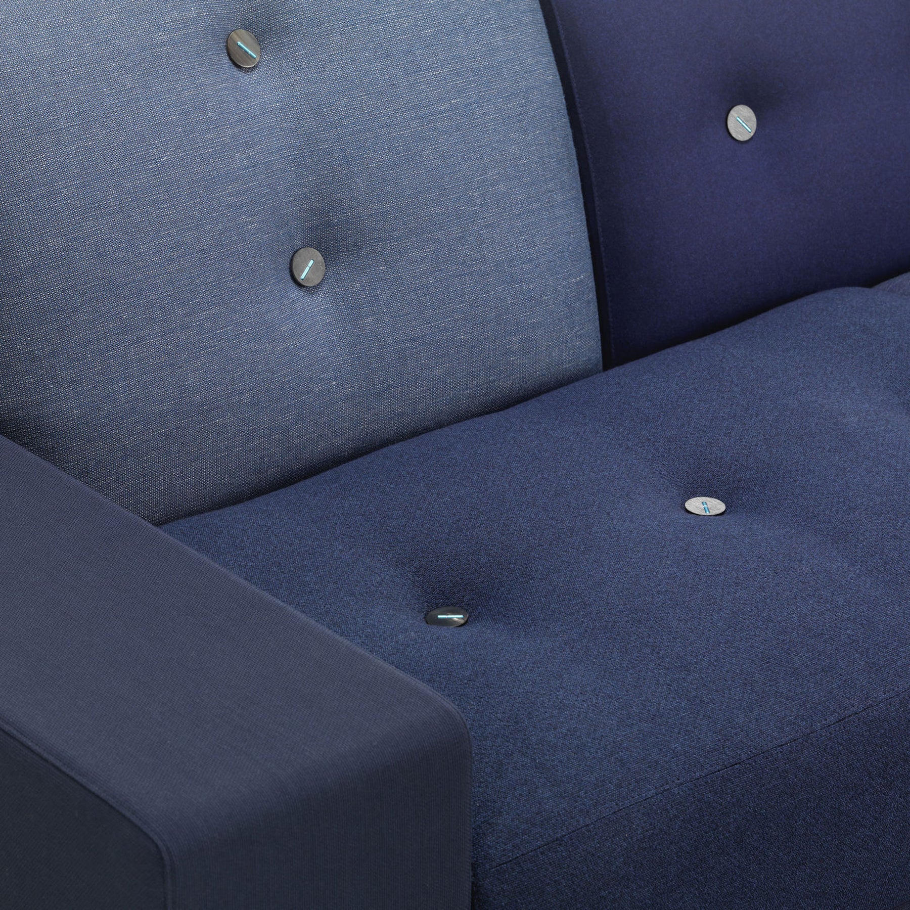 Vitra Polder Sofa by Hella Jongerius Antarctic Blues Seat, Arm, and Back Detail