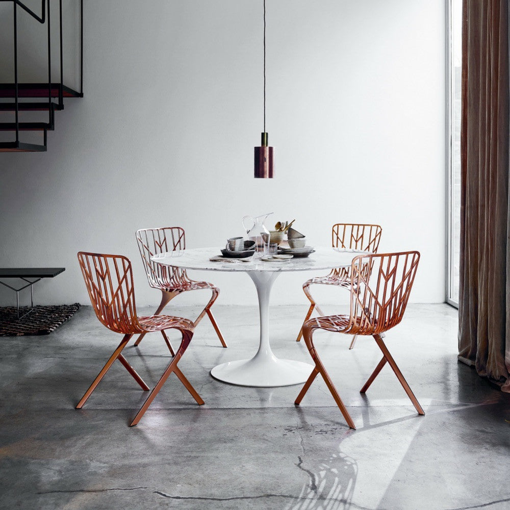 Saarinen Pedestal Table Round with David Adjaye Copper Washington Skeleton Chairs in Situ Knoll