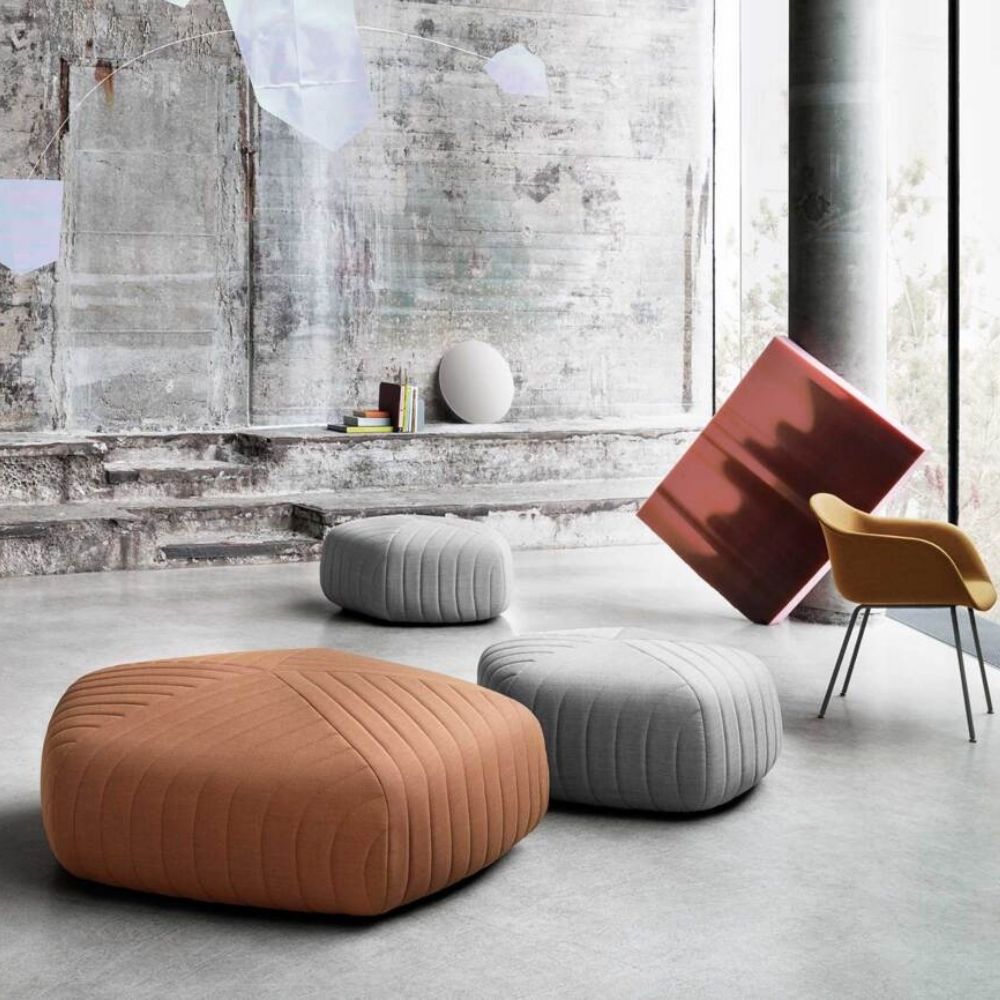 Anderssen & Voll Extra Large and Large Five Poufs with the Fiber Armchair by Muuto