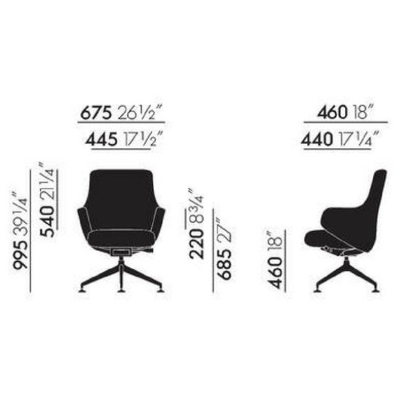 Vitra Antonio Citterio Grand Conference Chair Lowback Dimensions