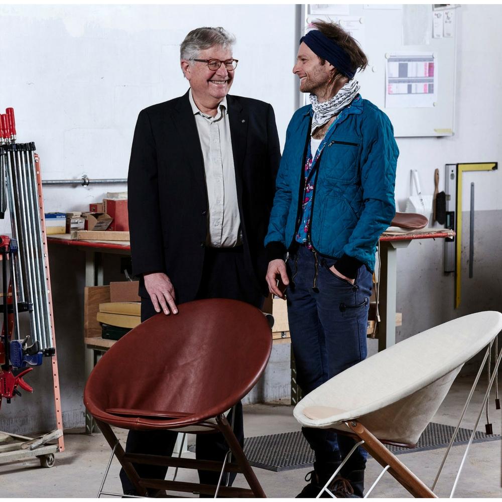 Carl Hansen CEO Knut Erik Hansen with Anker Bak and his Nest Rocking Chairs