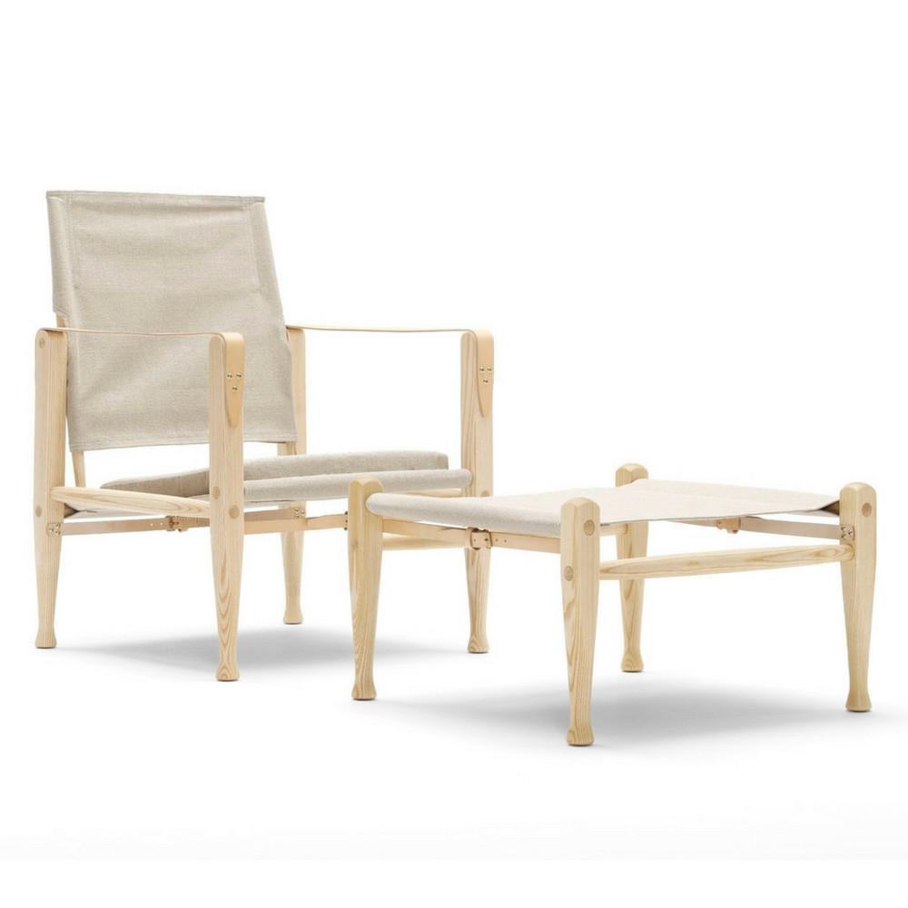 Carl Hansen and Son Kaare Klint Safari Chair in Ash Oil with Natural Canvas and Ottoman