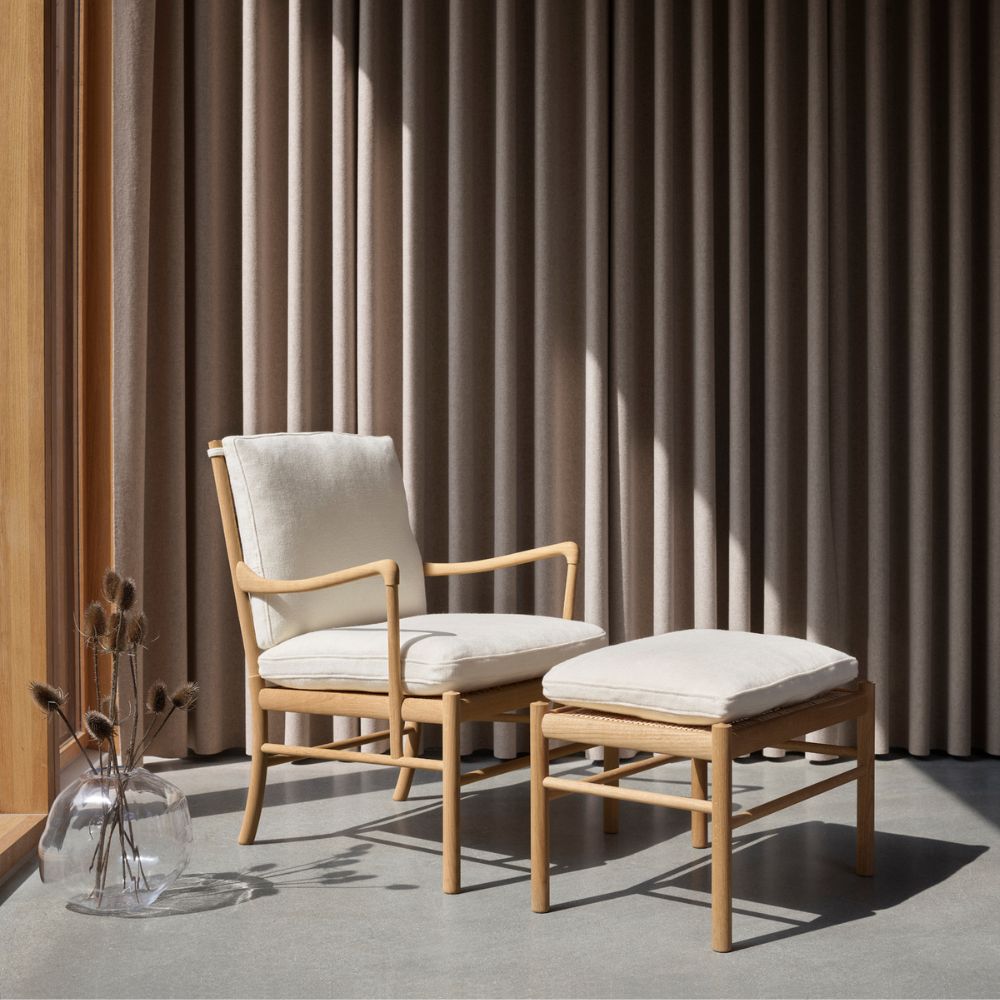 Carl Hansen Ole Wanscher OW149 Colonial Chair and Ottoman Oak Oil Kvadrat Hallingdal 100