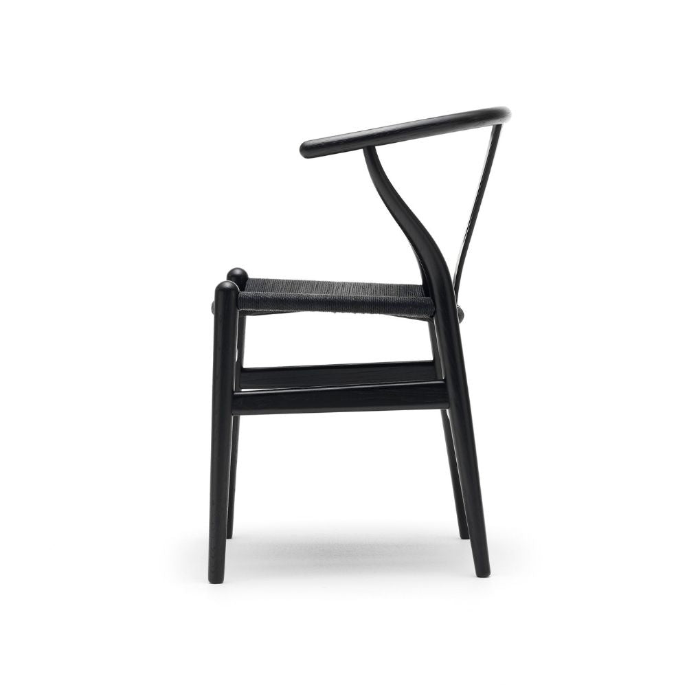 Carl Hansen CH24 Wegner Wishbone Chair Oak Black Lacquer with Black Papercord Seat Side