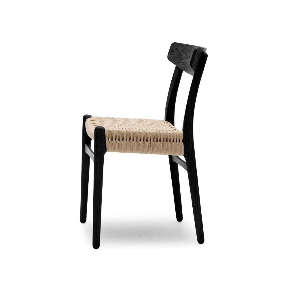 Carl Hansen Wegner CH23 Dining Chair Black Oak with Natural Papercord Side