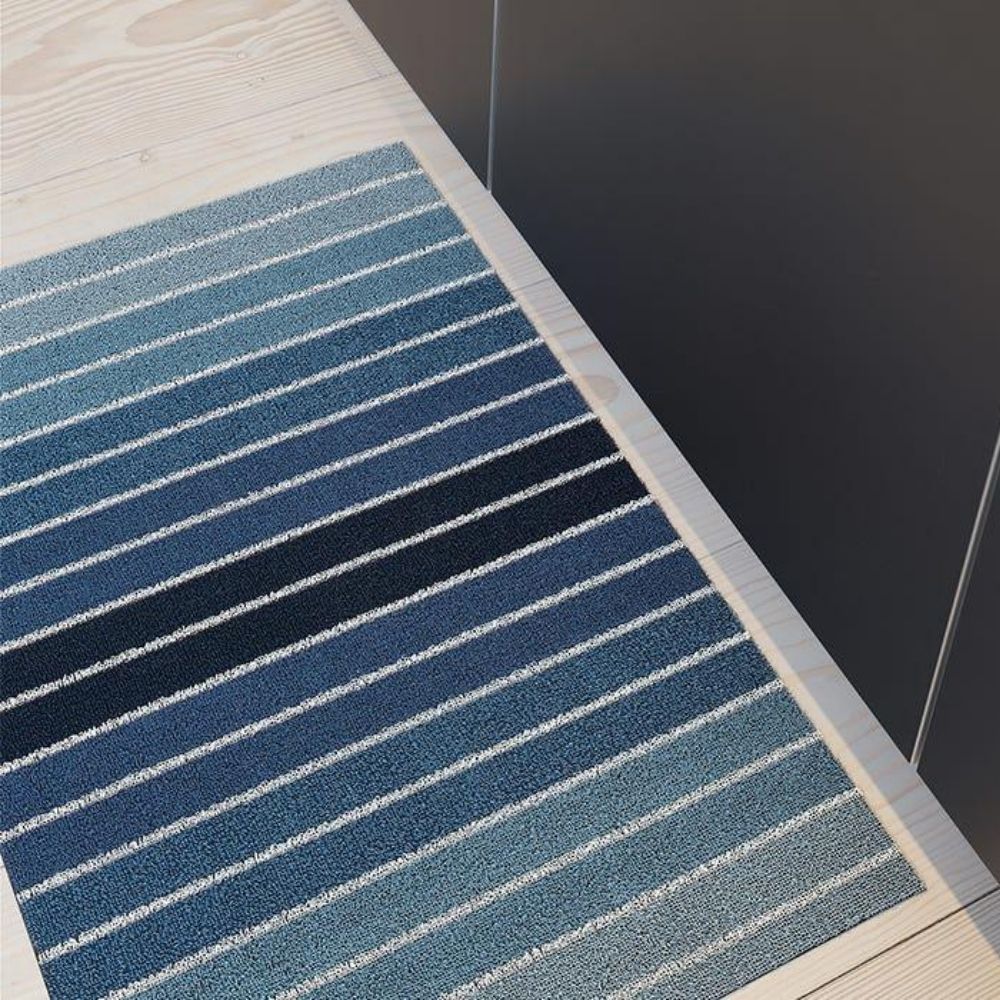 Chilewich Block Stripe Denim Shag Mat in Kitchen