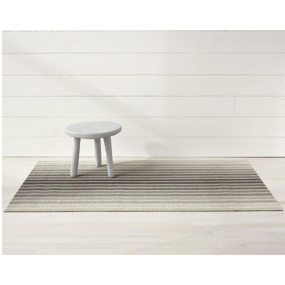 Chilewich Block Stripe Taupe Shag Mat with Stool