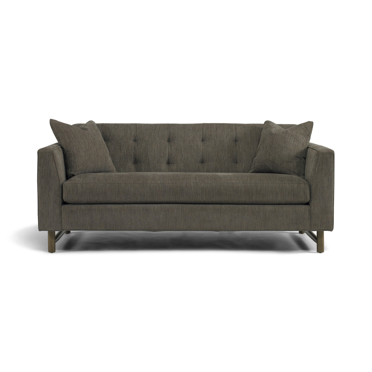 Precedent Furniture Keaton Apartment Sofa Love Seat in Olive Grey with Walnut Legs