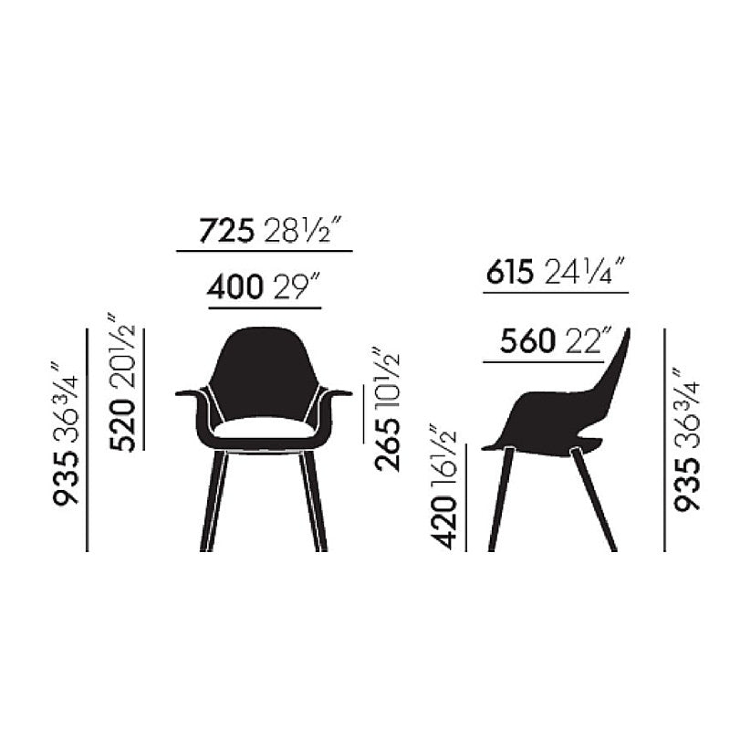 Charles and Ray Eames Organic Chair Size Specifications Vitra