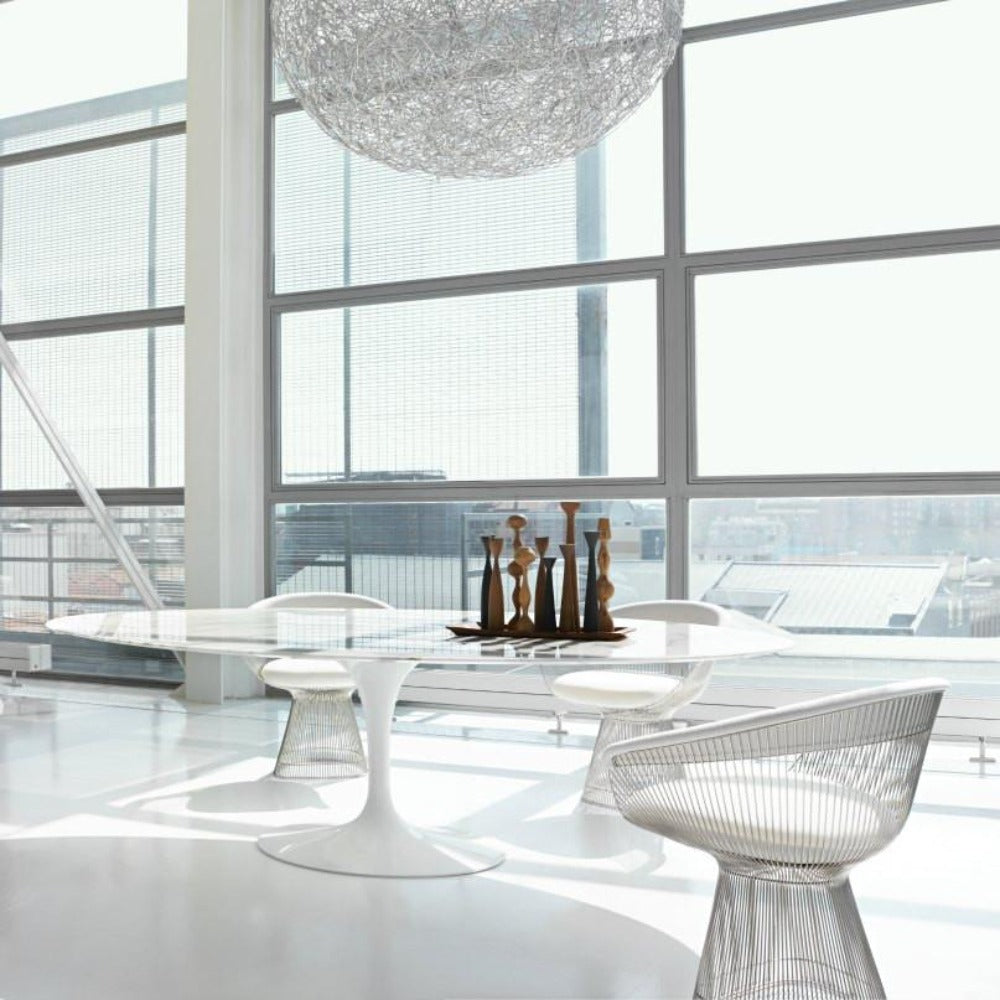 Eero Saarinen Oval Dining Table Marble in Loft with Platner Chairs Knoll