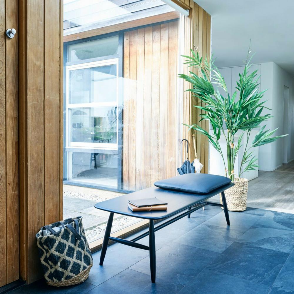 ercol Von Bench with Cushion Indigo in entryway